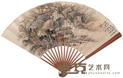 赵云壑 草堂春水图并行书 成扇 